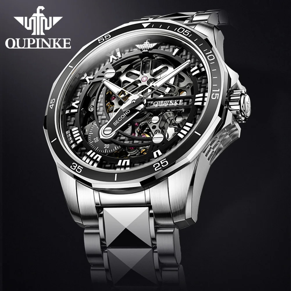 OUPINKE Men Mechanical Watch Sapphire Glass Automatic wristwatch Luxury Tungsten Steel 50m Waterproof Business Sport Men Watches