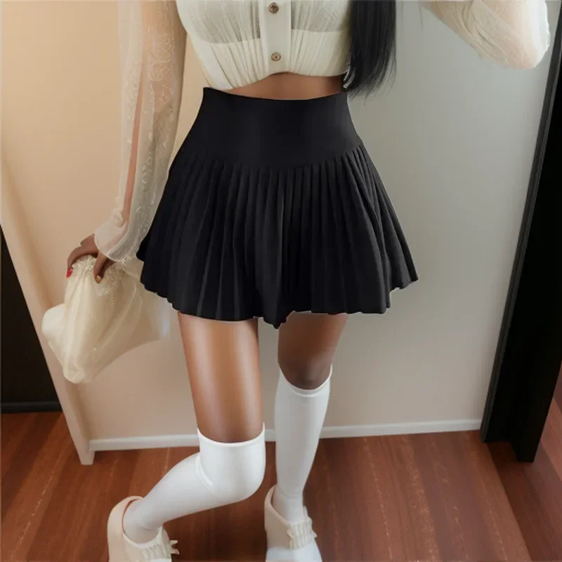 Summer High Waist Womens Sexy Mini Skirts Side Zipper Vintage Pleated Skirt Korean Student White Tennis Skirts Short Black