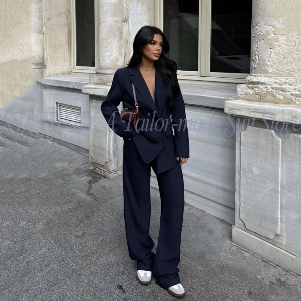 Elegant Luxury Women Suits Fashion Solid Peak Lapel Long Sleeves Fashion 2 Piece Jacket Pant Smart Casual Office Lady Pants Sets