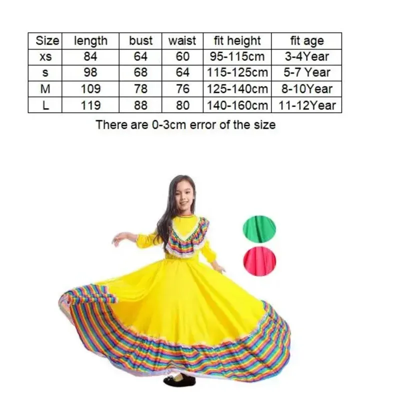 DY20Purin الفتيات الصغيرات المكسيكي فستان حفلة عيد ميلاد الهالوين زي الاطفال الطفل المكسيك الفلامنكو تنورة رقص أصفر أخضر ros ZM #3