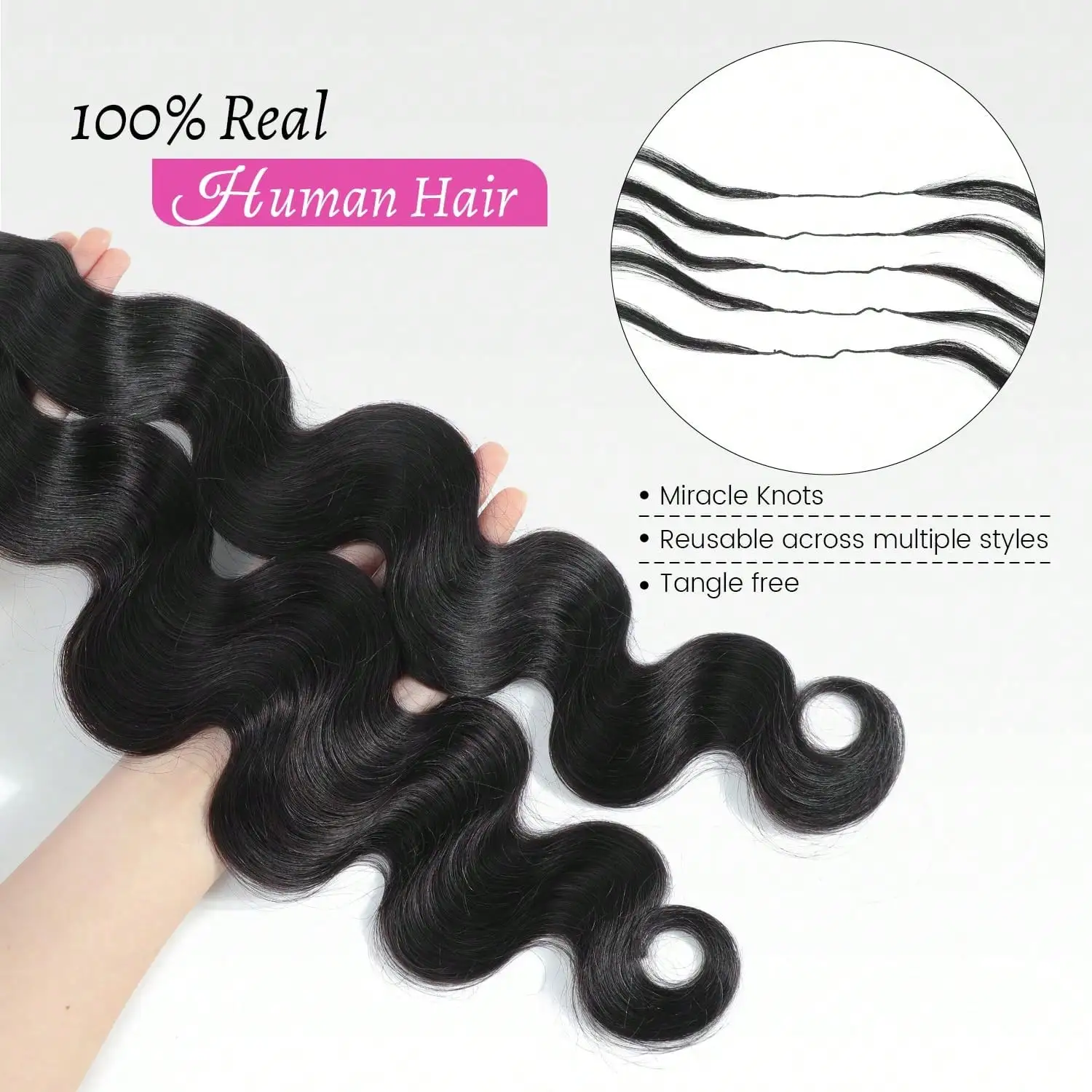 Body Wave Feather Crochet Human Hair For Miracle Knots Boho Braids 26 Inch Pre Looped Reusable 100% Human Hair Lightweight Pre Separated Invisible Strings 4Pack 240g