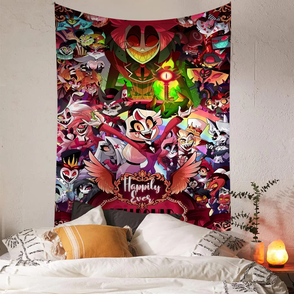 Canvas Painting Cartoon H-Helluva Boss Printed Large Wall Tapestry Hanging Tarot Hippie Wall Rugs Dorm Art Home Decor