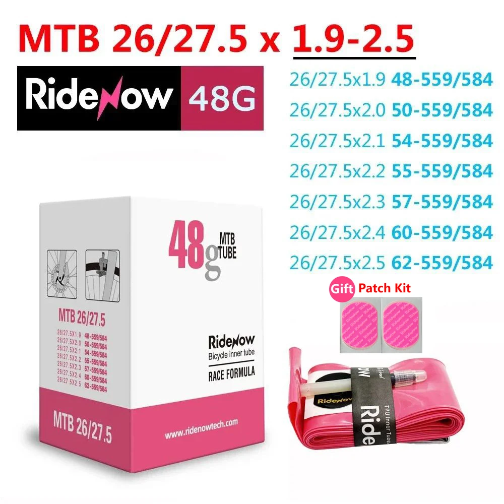 Ridenow Tpu Inner Tubes Bike Accessories MTB 29” Patch kit Ride Now 26/27.5×1.9-2.5 Bicycle parts Ultraleve Tubo Interno 48g 56g