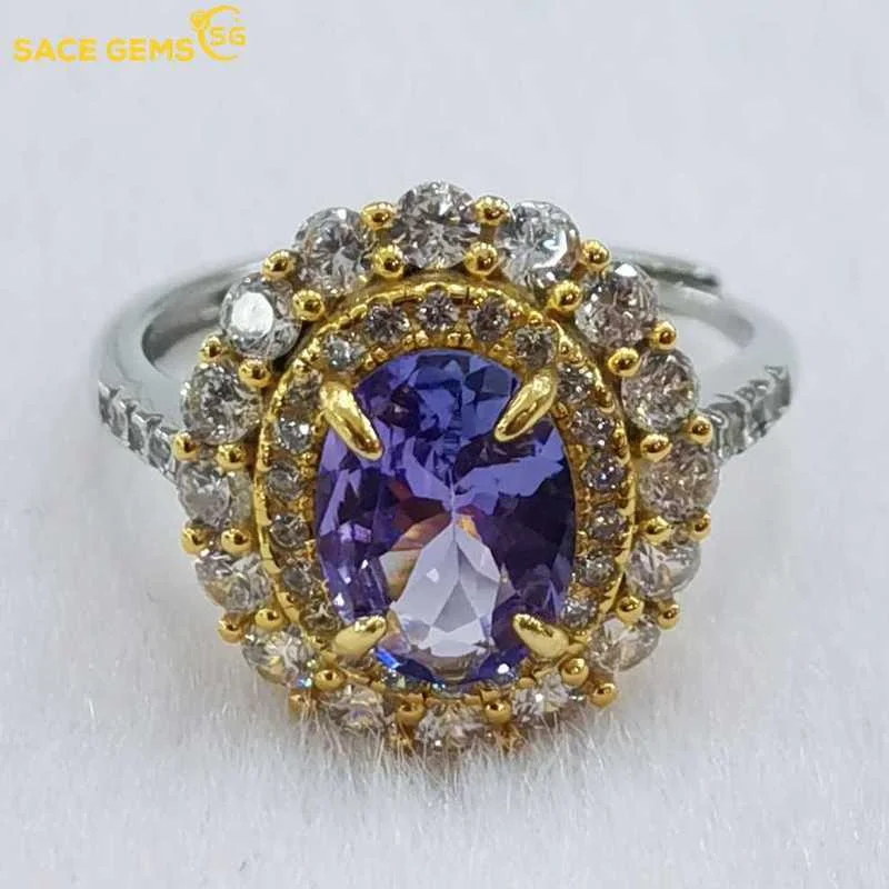 

SACE GEMS Fashion Resizable 6*8MM Tanzanite Rings for Women 925 Sterling Silver Wedding Party Fine Jewelry Festival Gift