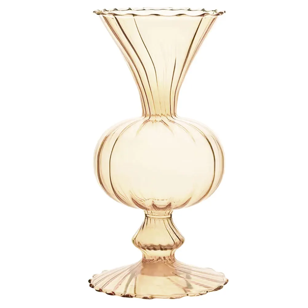 مزهرية زجاجية كلاسيكية على شكل زهرة حاوية نباتات مائية زجاجية عتيقة مزهرية مزخرفة لترتيب زهور سطح المكتب والمكتب المنزلي #5