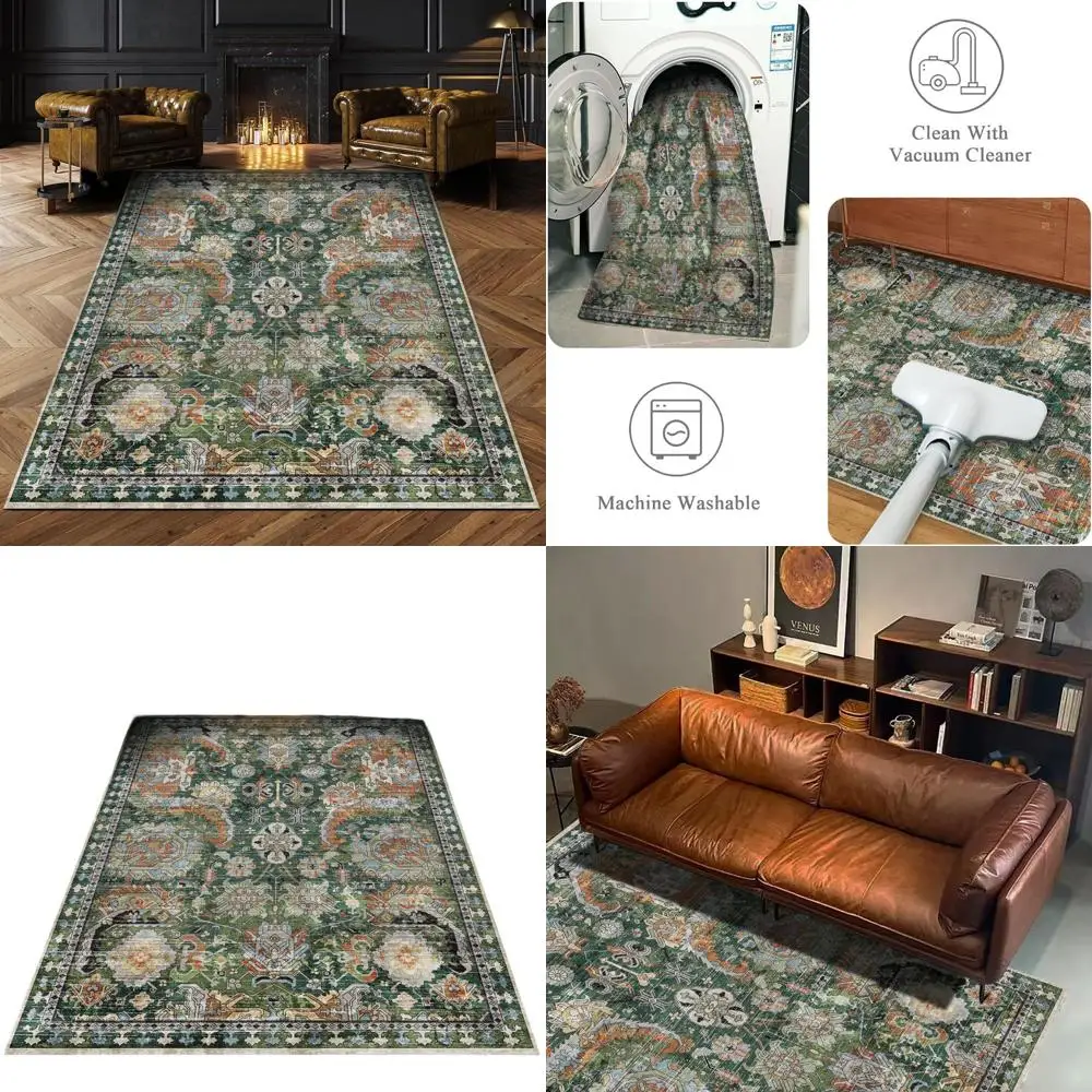

Green Vintage Tribal 6x9 Area Rug - Stain & Water Resistant, Non-Slip, Suitable for Living Room, Bedroom, Kids' & Nursery