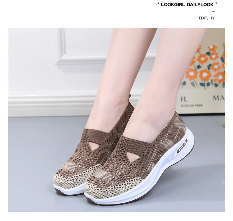 Damen-Slipper aus hohlem Netzstoff, atmungsaktiv, gestrickt, dicke Plattform, leicht, rutschfest, lässige Loafer für Mütter, Senioren, Outdoor – Detail 13