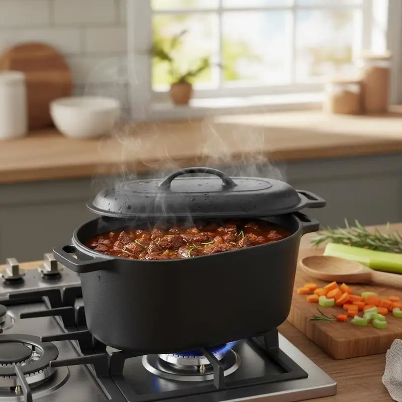

Free Shipping-Enameled Cast Iron Covered Casserole 3.3 Liter For Braising Stewing Baking Heavy-Duty Construction Dual Handle Des