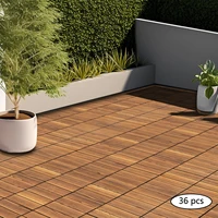 36 Pack 12"x12" Hardwood Interlocking Patio Deck Tiles Waterproof Non Slip Wood Flooring DIY Indoor Outdoor Garden Balcony 4
