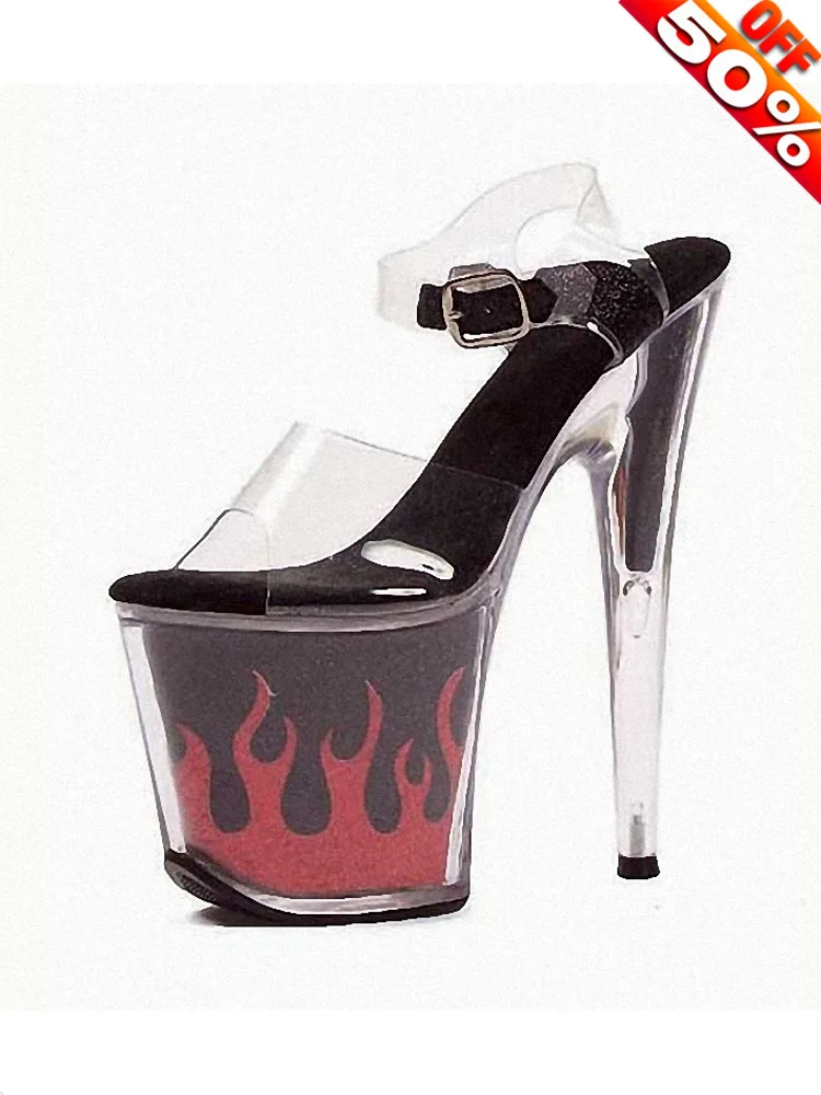 Women Sexy High Heels Platform Bling Crystal Thin Stripper Flame 8 Inches Fetish Props 20CM Novelty Models Party Dress Hot Sale