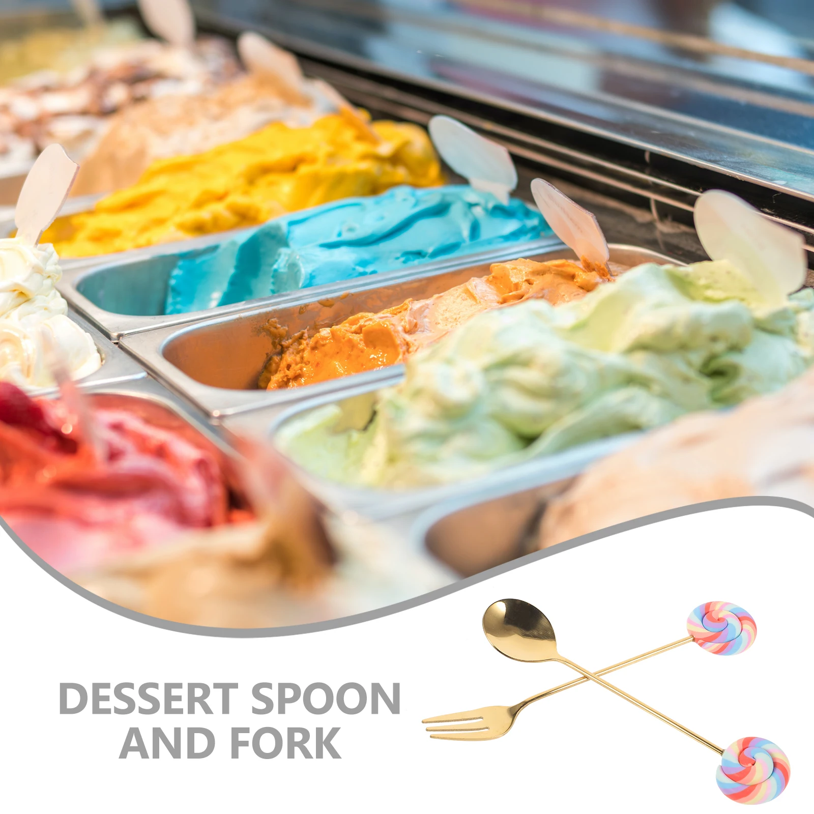 

Stainless Steel Dessert Spoons Lollipop Fork Ice Cream Scoop Cute Cutlery Set Smooth Edges Portable Lightweight Cookie Candy