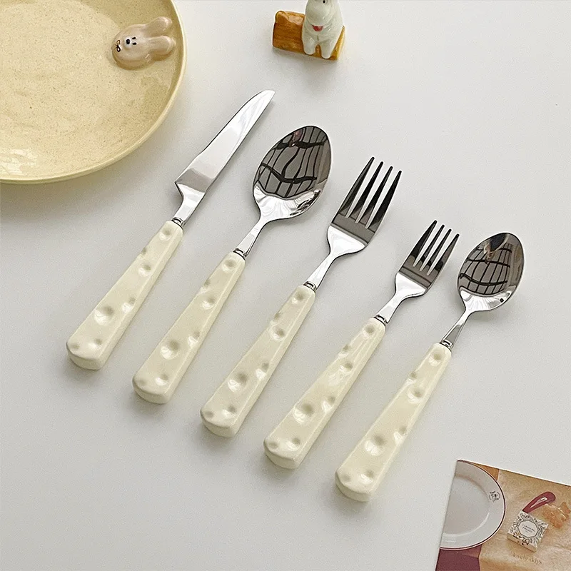 Creative Stainless Steel Dessert Spoon Ins Korean Style Cute Cheese Shape Hotel Restaurant Homehold Dinnerware Steak Knife Fork