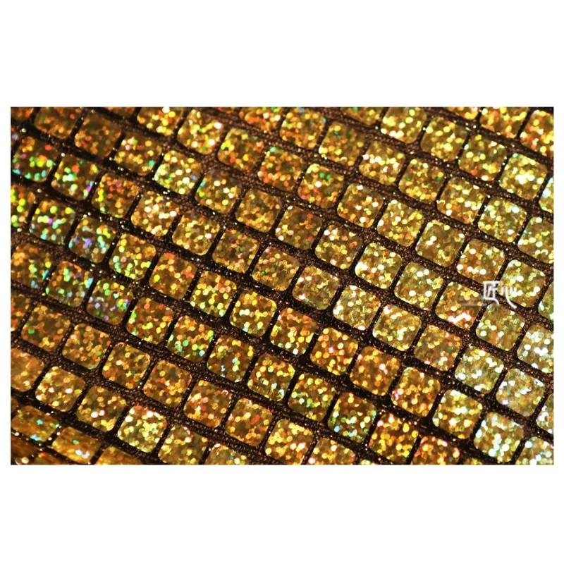 50*100cm Symphony Metallic Dark Gold Plaid Fabrics Mirror Reflective Cloth Mesh Sequin Garment Fabric By The Meter