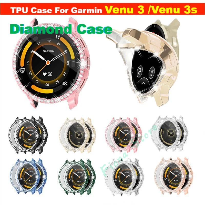 Bling TPU Case For Garmin Venu 3 Samrt Watch Strap Diamond Crystal Venu3s Soft Bumper Protective Cover Screen Protector Band