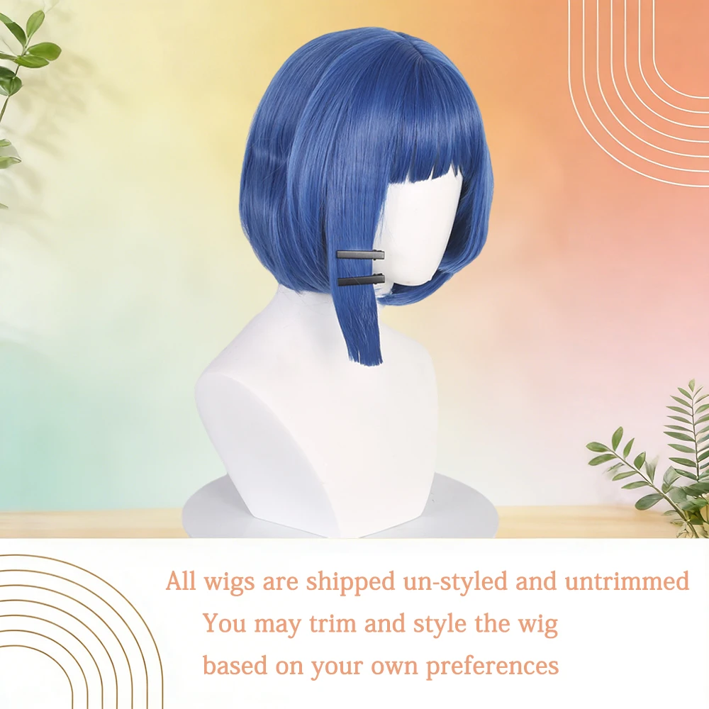 Blue Bob Short Wig for Women with Black Clips High Temp Fiber Natural Fluffy Straight Bangs Daily Versatile Face Slimming Trendy view 5