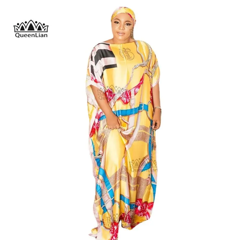 Free Size New Chiffon Super  African Dashiki Traditional Party Dress with Scarf for Lady African Print Dresses