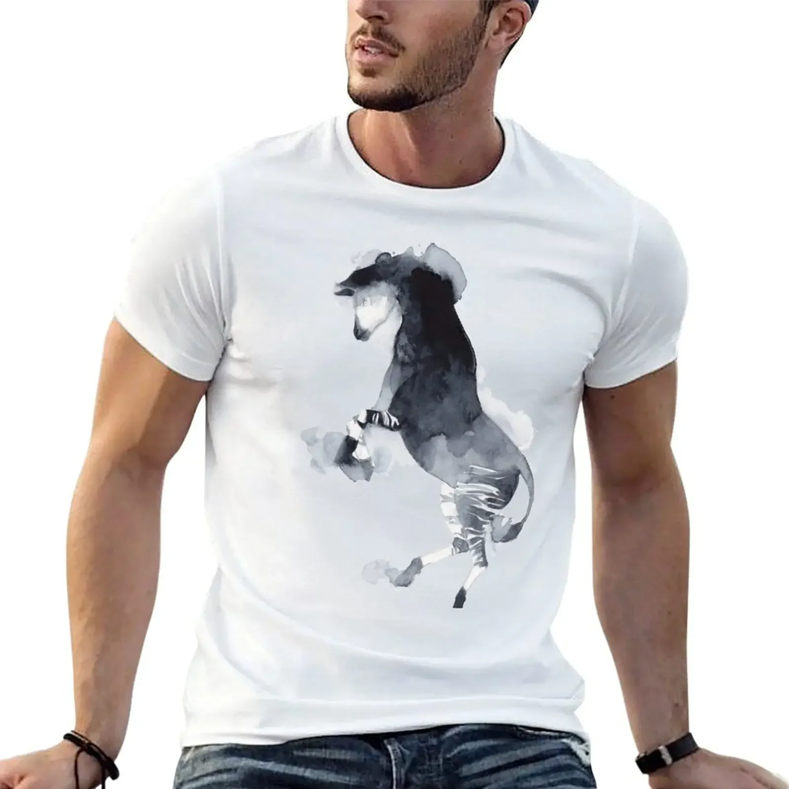 Watercolor Standing Okapi T-Shirt heavyweights vintage clothes mens t shirt