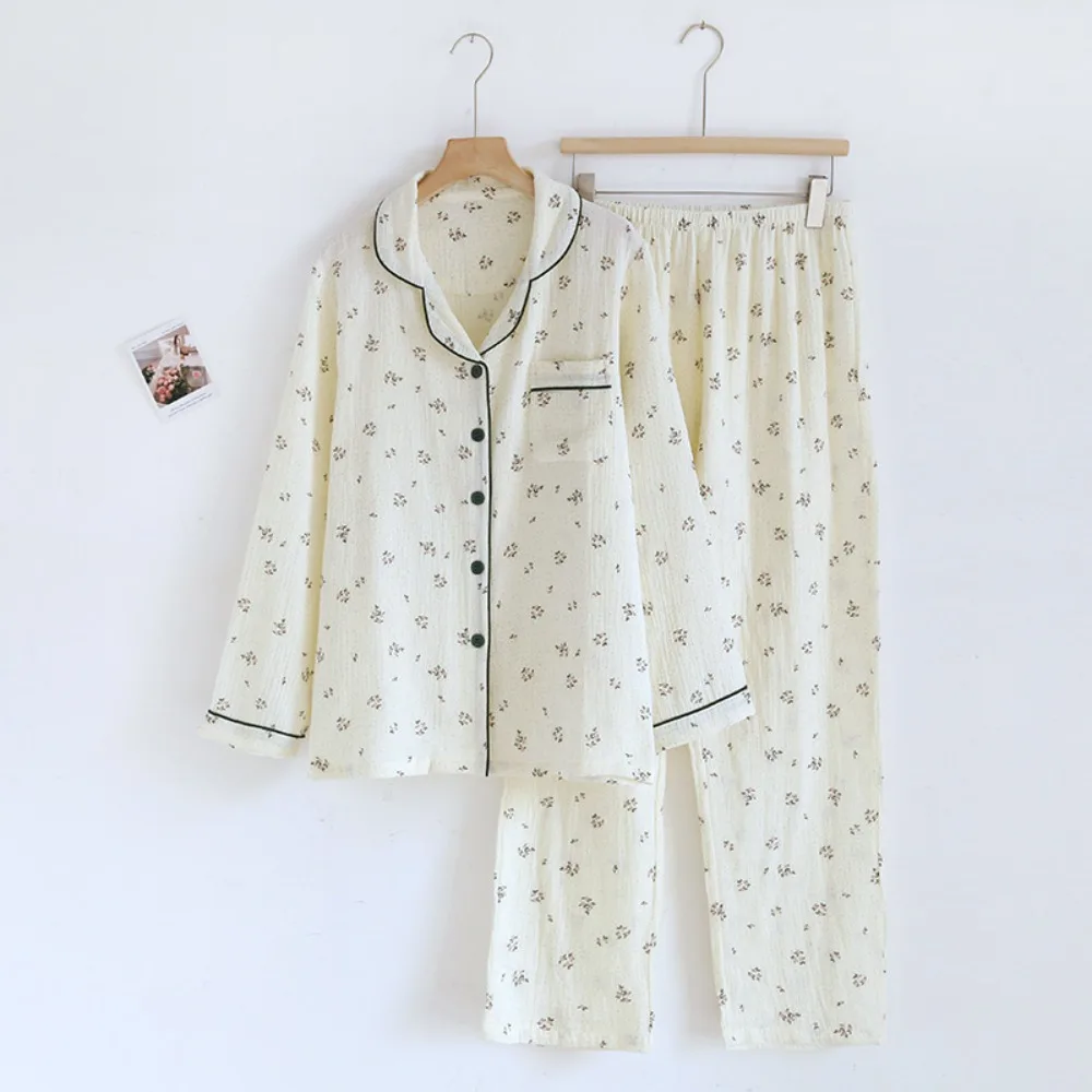 

Women's Floral Cotton Pajama Set - Long Sleeve & Pants Sleepwear Loungewear for Spring/Autumn Soft Homewear Outfit