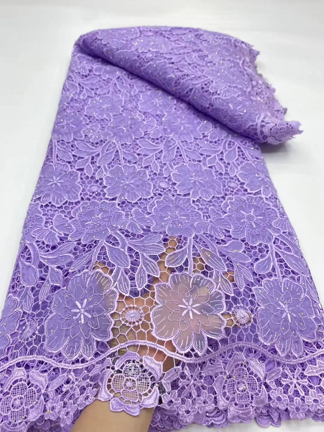 

Luxury Chiffon African Sequins Lace Fabric 2025 High Quality French Nigerian Stones Lace Fabric For Sewing Dress