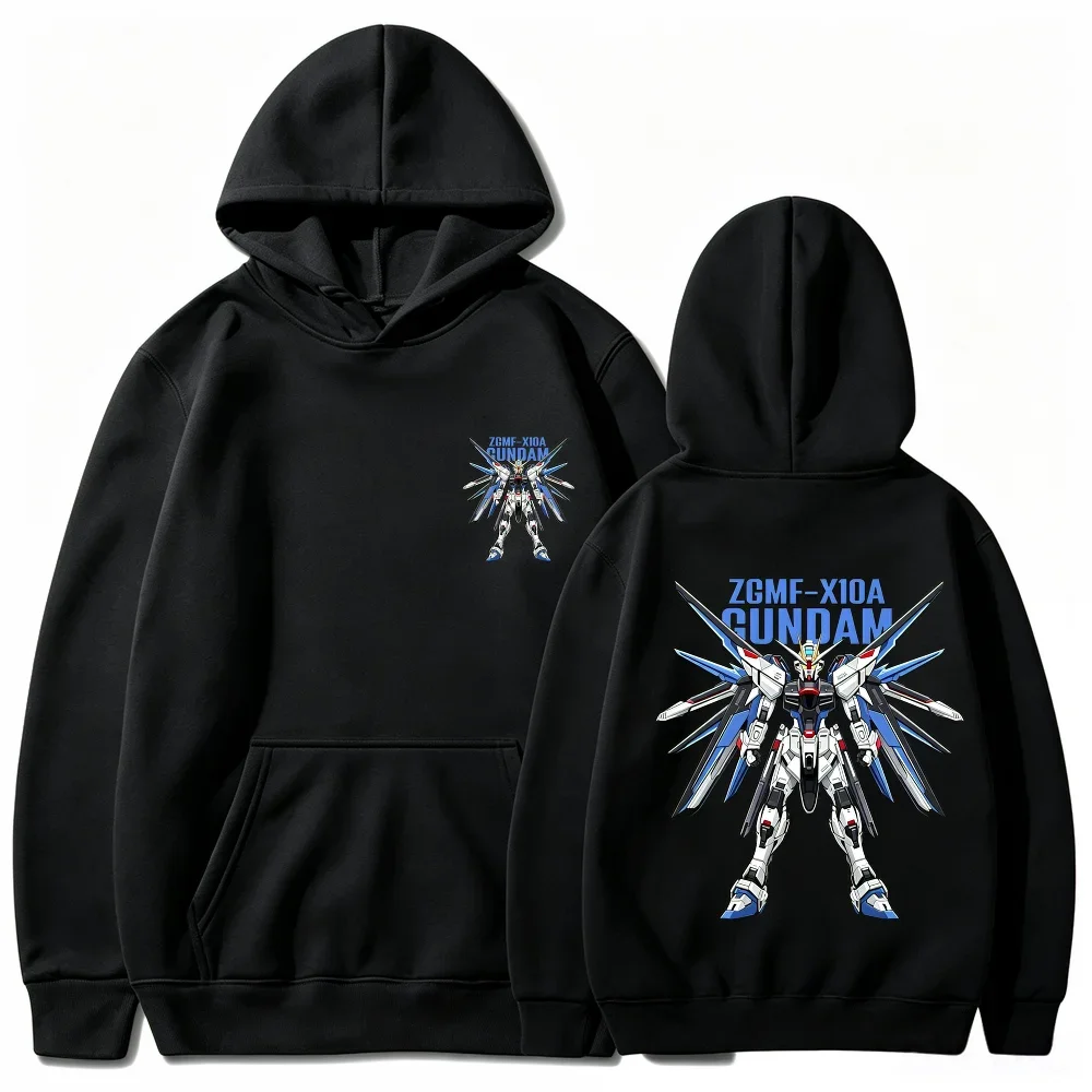 Gundam Hoodie Mecha Robot Anime ZGMF Mobile Suit Streetwear Aesthetic Vintage Black Oversized Casual Sport Sweatshirts