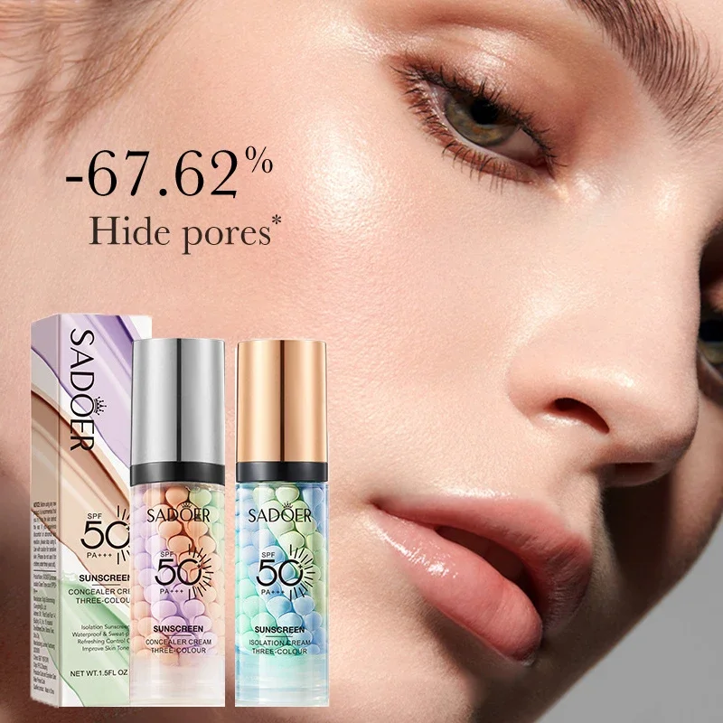 자외선 차단 차단 크림, 얼굴 프라이머 메이크업 보습 크림, 보이지 않는 모공 얼굴 브라이트닝 교정 화장품, 3 색, 40ml
