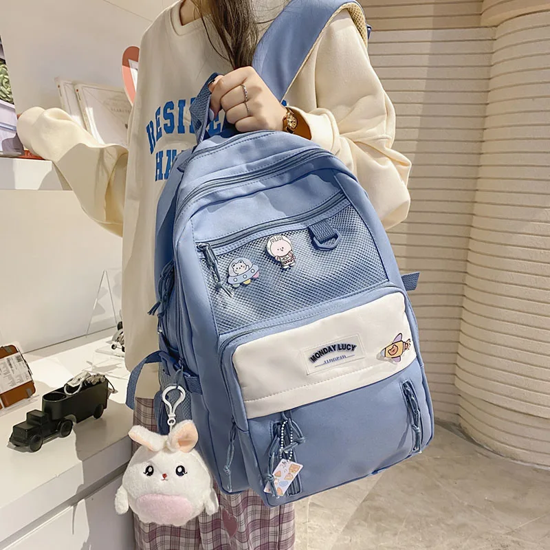 HOCODO Nylon Waterproof Women Backpack College Style Pure Color Schoolbag For Teenage Girls Cute Casual Travel Backpack Bookbag