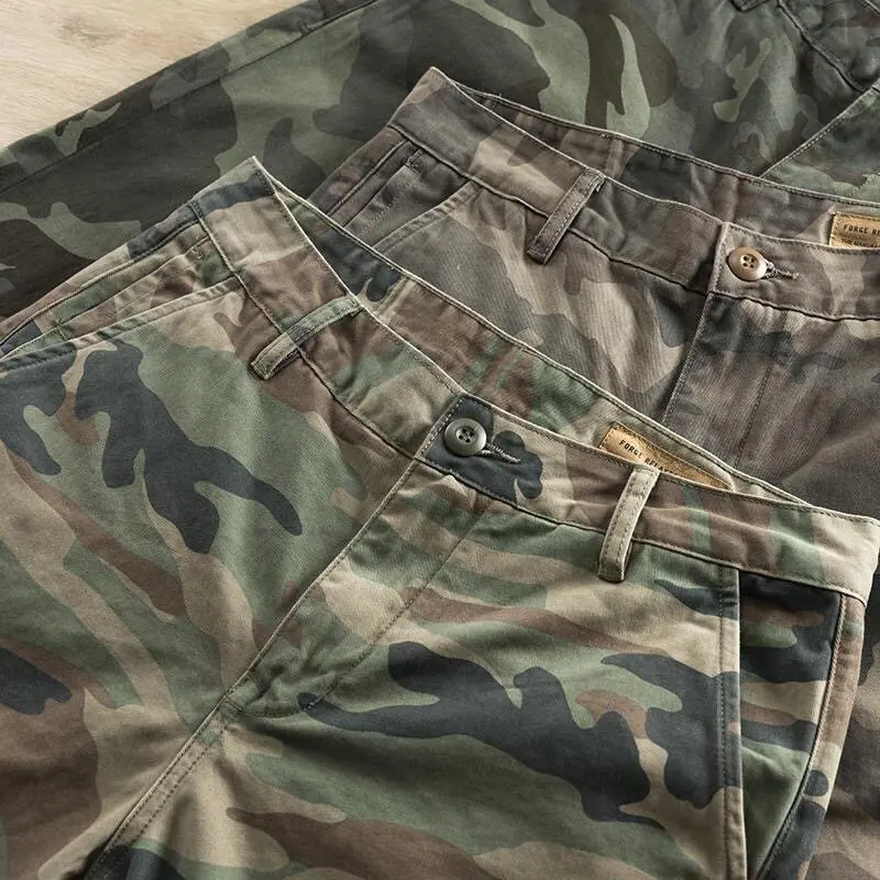 Summer Heavyweight Pure Cotton Casual Camouflage Work Trousers Loose Straight Leg Men's Outdoor Wear Comfortable Loose Fit
