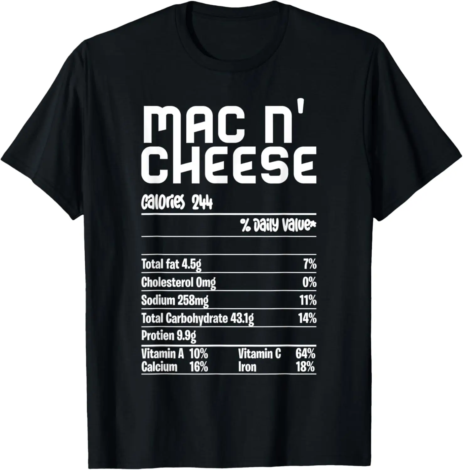 Mac y queso Información nutricional Acción de Gracias Mac N' Cheese Camiseta