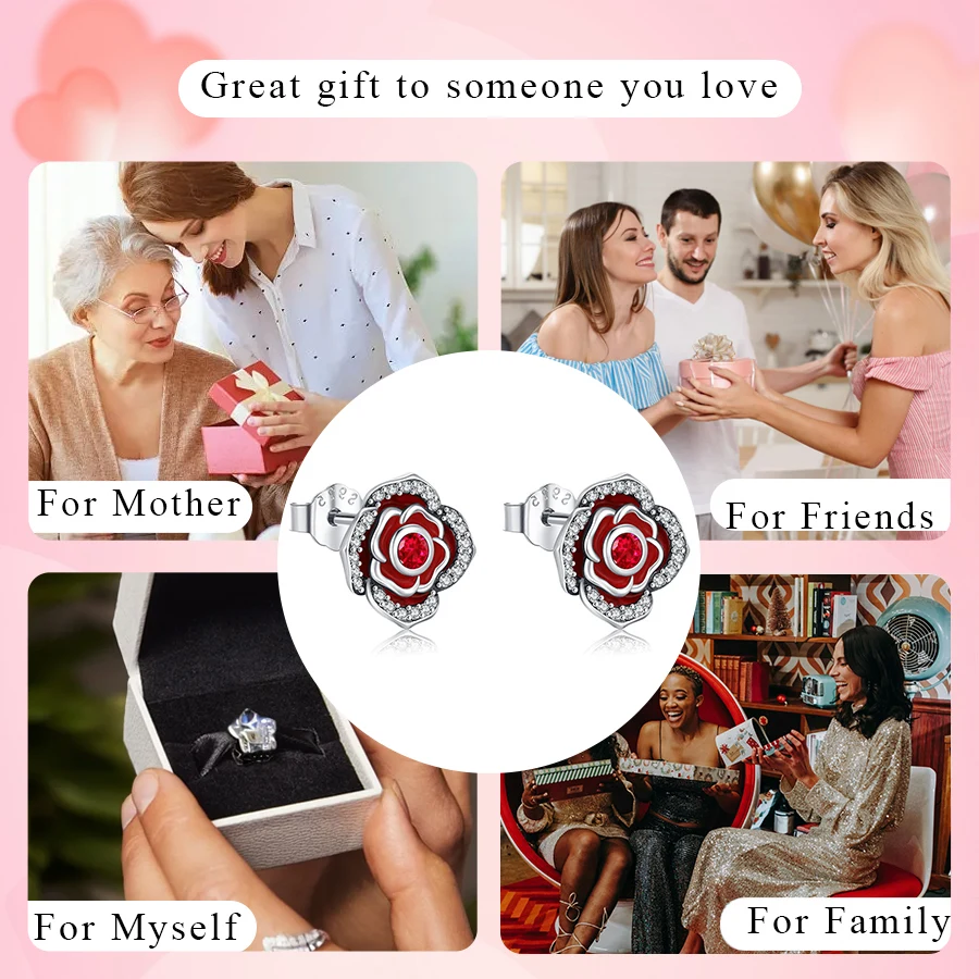 2025 925 أقراط من الفضة الاسترليني أقراط وردية أقراط أصلية للسيدات موضة الأصدقاء حفلة ملابس يومية هدية