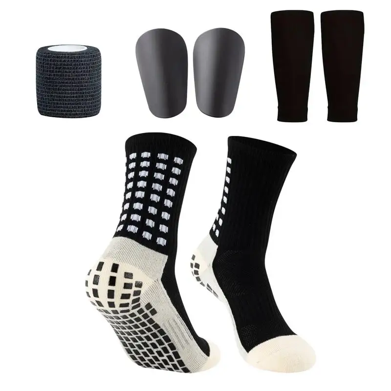 

Grip Socks For Soccer Non-Slip Sports Socks With Leg Guards And Sports Straps Football Game Set For Training Include Shin Guard