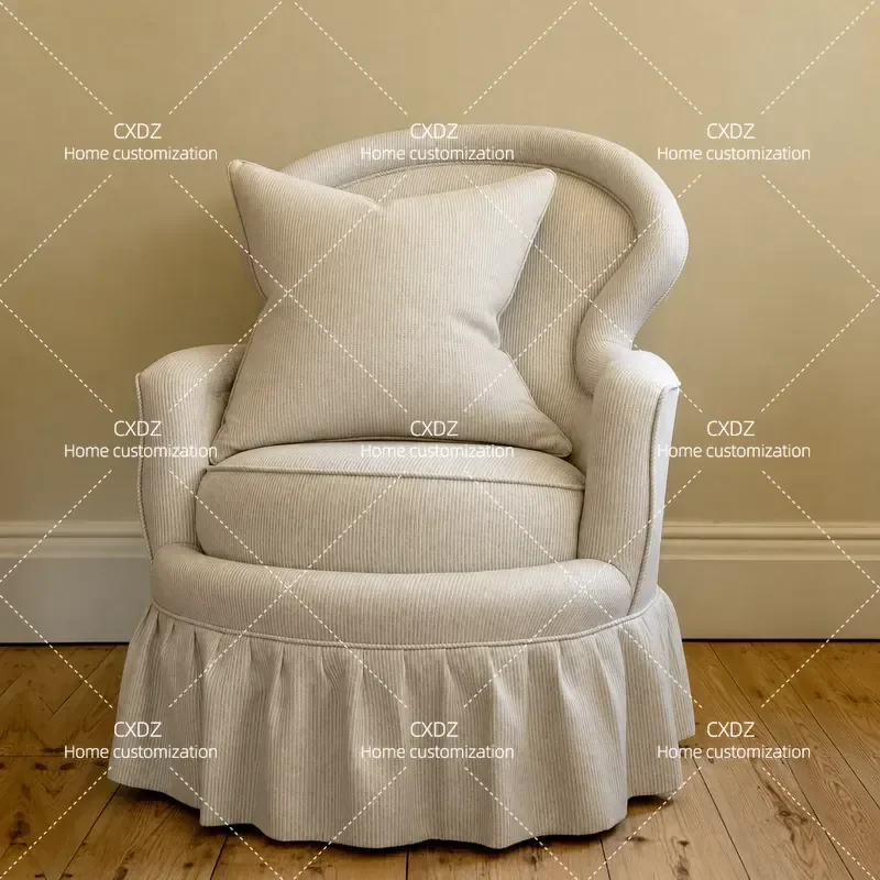 American Retro Solid Wood Sofa Chair Printed Leisure Armchair for Small Apartment Living Room Country Villa Bedroom Single