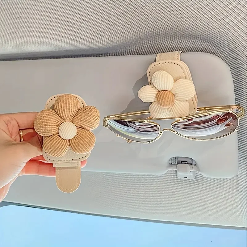 Beige Flower General Motors Sunshade Glasses Clip Sunglasses Clip Multi functional Card Ticket Clip Bracket Fastener Glasses