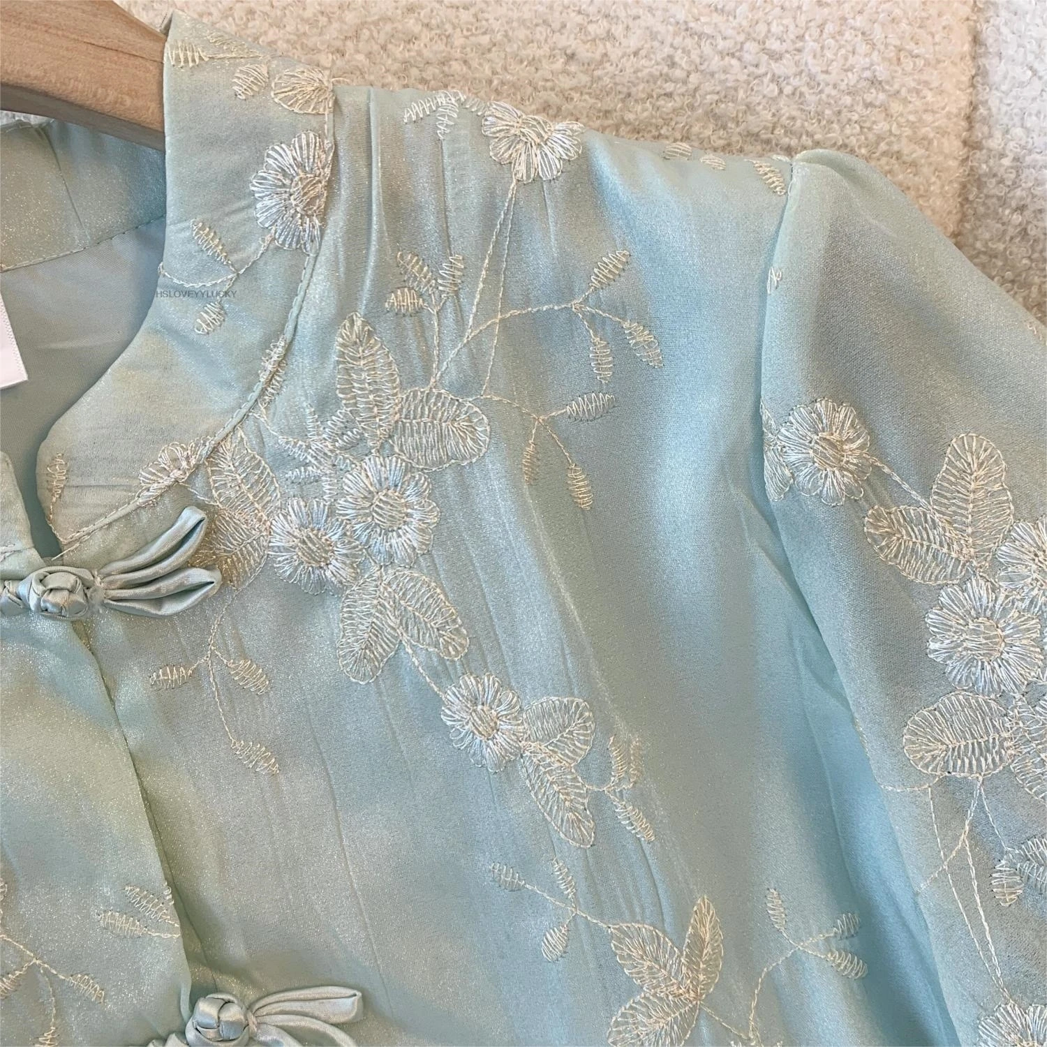 Chemise Jacquard à Manches Courtes pour Femme, Style Chinois, Broderie, Beau Disque, Bouton, Chemisier en Mousseline de Soie, Été, Nouveau