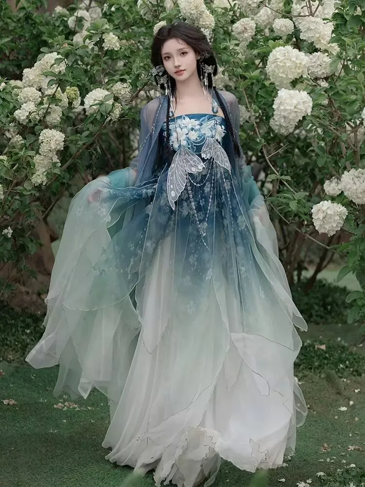 

Chinese Hanfu Dress Women Ancient Traditional Embroidery Gradient Green Hanfu Female Halloween Cosplay Costume Hanfu Dress