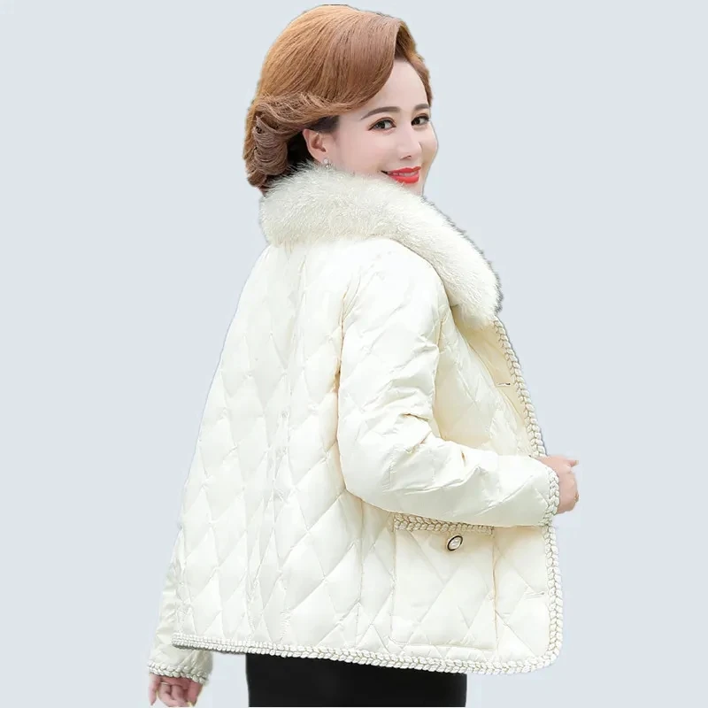 Middle-aged and elderly women's winter short cotton coat with big fur collar 2022 new western style fashion down  coatLady