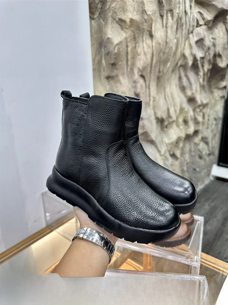 

Warm Fleece Lined Genuine Top Layer Cowhide Snow Boots Women's Shoes Casual Fashion Boots Comfortable Winter Boots