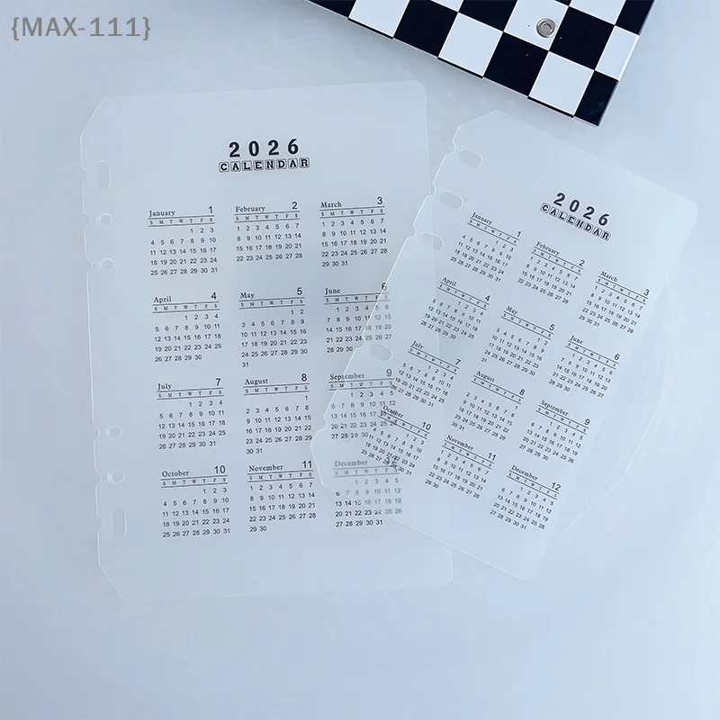 

【F2-MAX111】2026 A5/A6 6-Hole Loose Leaf Calendar Separator Pages - Durable Transparent PP Frosted Planner Time Management Divide