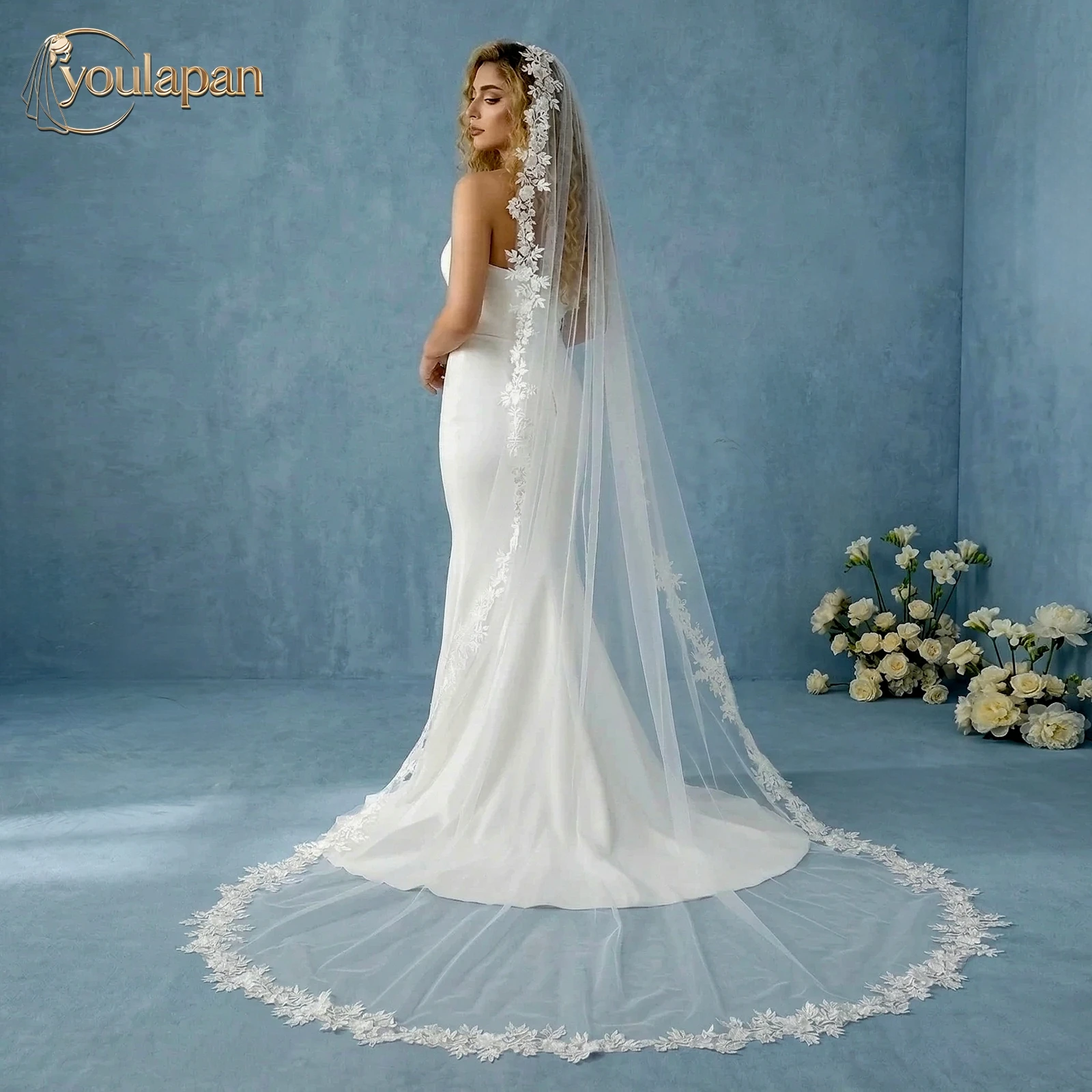 

Свадебная фата TOPQUEEN Mantilla с мягким кружевом, длина 3 м, без гребня, однослойная, с возможностью индивидуального заказа V327