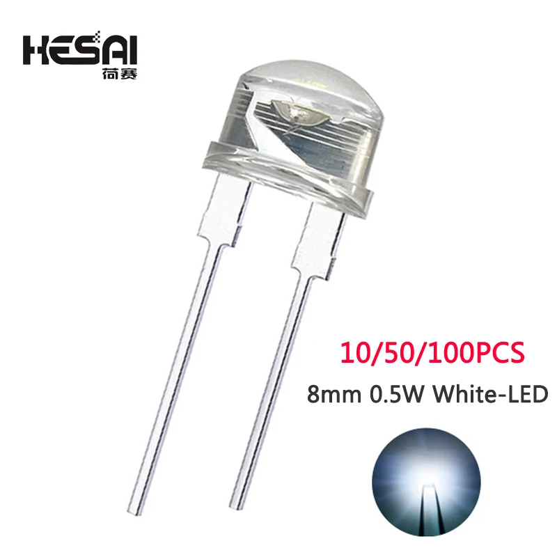 

NEW F8 8mm 0.5W 3.0-3.2V Straw hat LED White Super bright LED lamp Wide Angle Transparent LED Lamp Strawhat LED