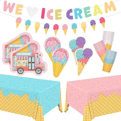 Ice Cream Party Supplies Ice Cream Birthday Party Decorations Disposable Plastic Tablecloth, Ideal Table Cover for Birthday