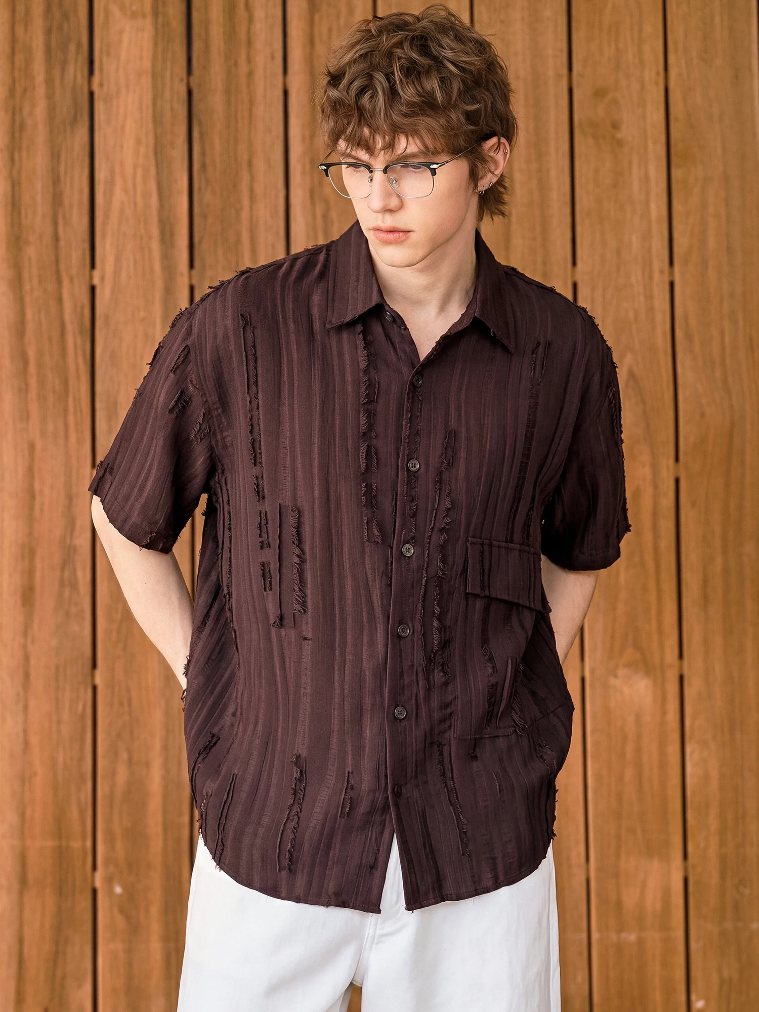 Mr. Er Bai Linen Breathable Loose Short Sleeve Tassel Shirt Men's Summer Vintage Top Coat Old Fashioned Trim Shirt