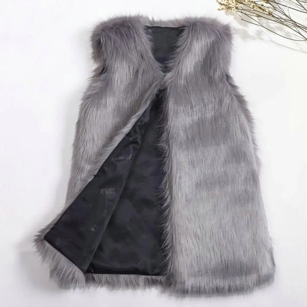 Female Faux Fur Vest Stylish Women\'s Winter V-neck Faux Fur Vest Jacket Sleeveless Solid Color Outerwear for Streetwear for Cold