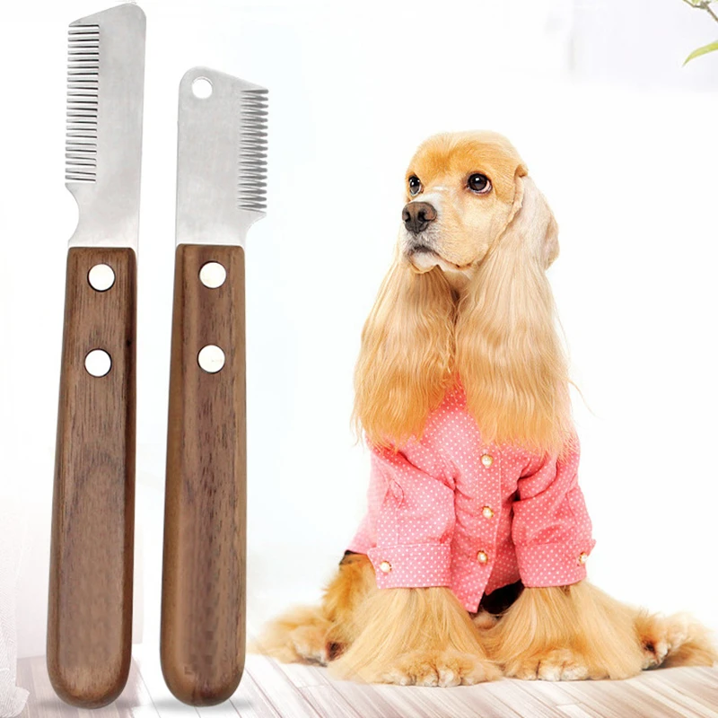 Professional Dog Comb Stainless Steel Wooden Handle Stripping Knife Pet Hair Remover Pluck Excess Undercoat Cleaning Accessories