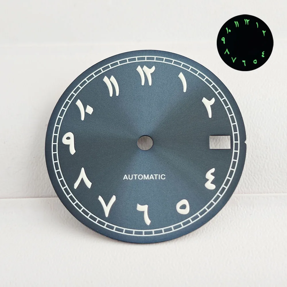 Мужские часы арабский цифровой циферблат NH35 зеленый светящийся циферблат 28,5 мм Циферблат для NH35 NH36 автоматический механический механизм часы аксессуары