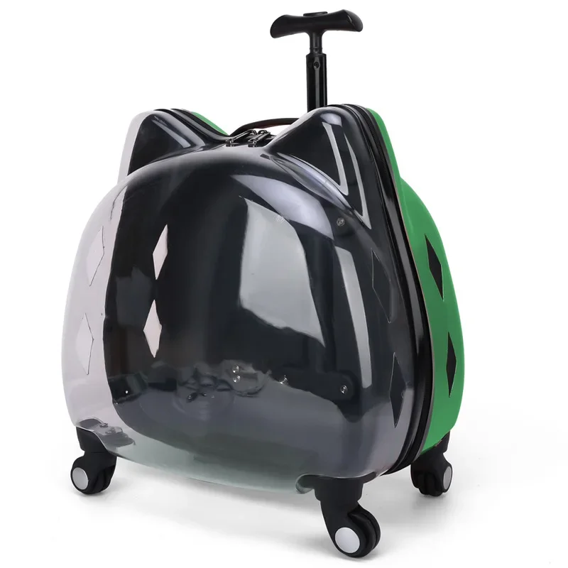 Transparent Capsule Pet Travel Trolley Bag, Acrylic Universal Pet Backpack, Large Space Travel Case, Carrier with Wheels