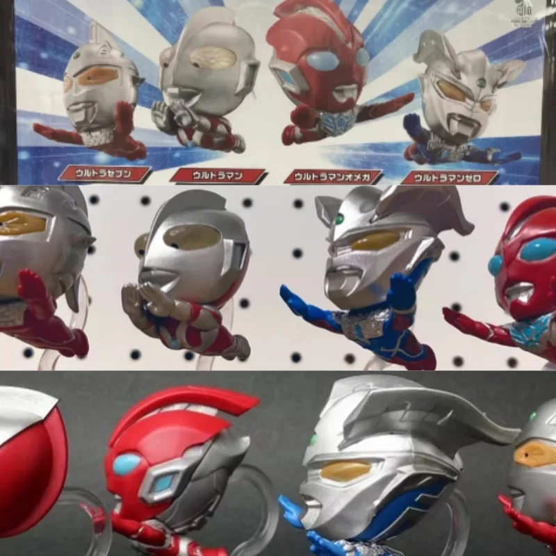 Figuras de Bandai Ultraman Q Style en Pose de Vuelo, Ultraman Zero, Ultraman Tiga, Decoración Original de Escritorio para Fans del Anime