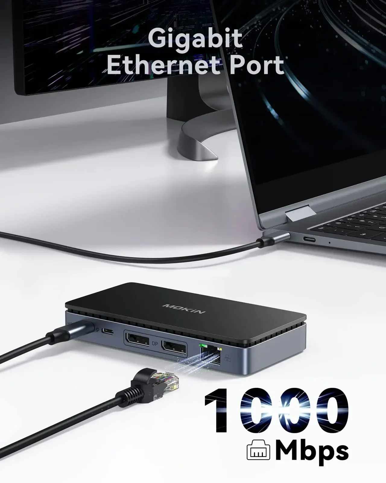 Imagem -06 - Mokn-usb c Docking Station Dual Display Port Dual Monitor com dp 4k @ 60hz Gigabit Ethernet 100w Laptop em 1