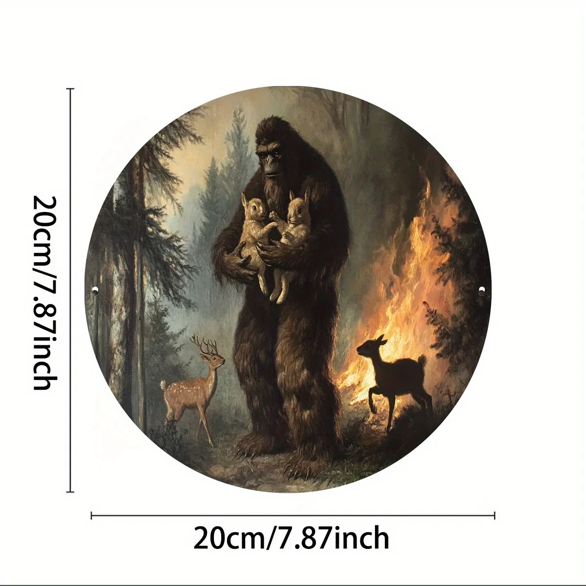Sasquatch Rescues Critters - Vintage Round Aluminum Sign, Perfect for Home, Cafe, Restaurant, Garage & Garden Decor, Indoor/Outd