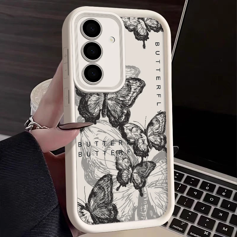 Etui silikonowe INS Retro Butterfly do Samsung Galaxy S25 Edge S26 S24 S23 Ultra S24 FE A57 A56 A17 A15 A16 A36 A25 5G, miękka obudowa