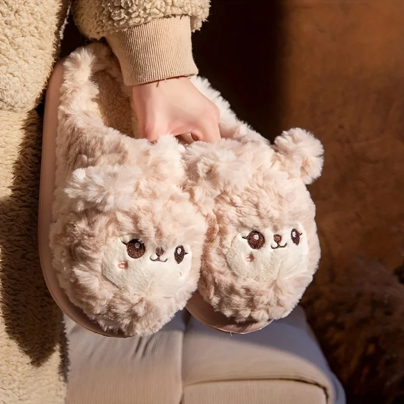 Winter Plush Sheep women Slippers Cute Cartoon Animal Furry Warm House Shoes Soft Cozy Thick Sole Anti Slip Indoor Home Footwear